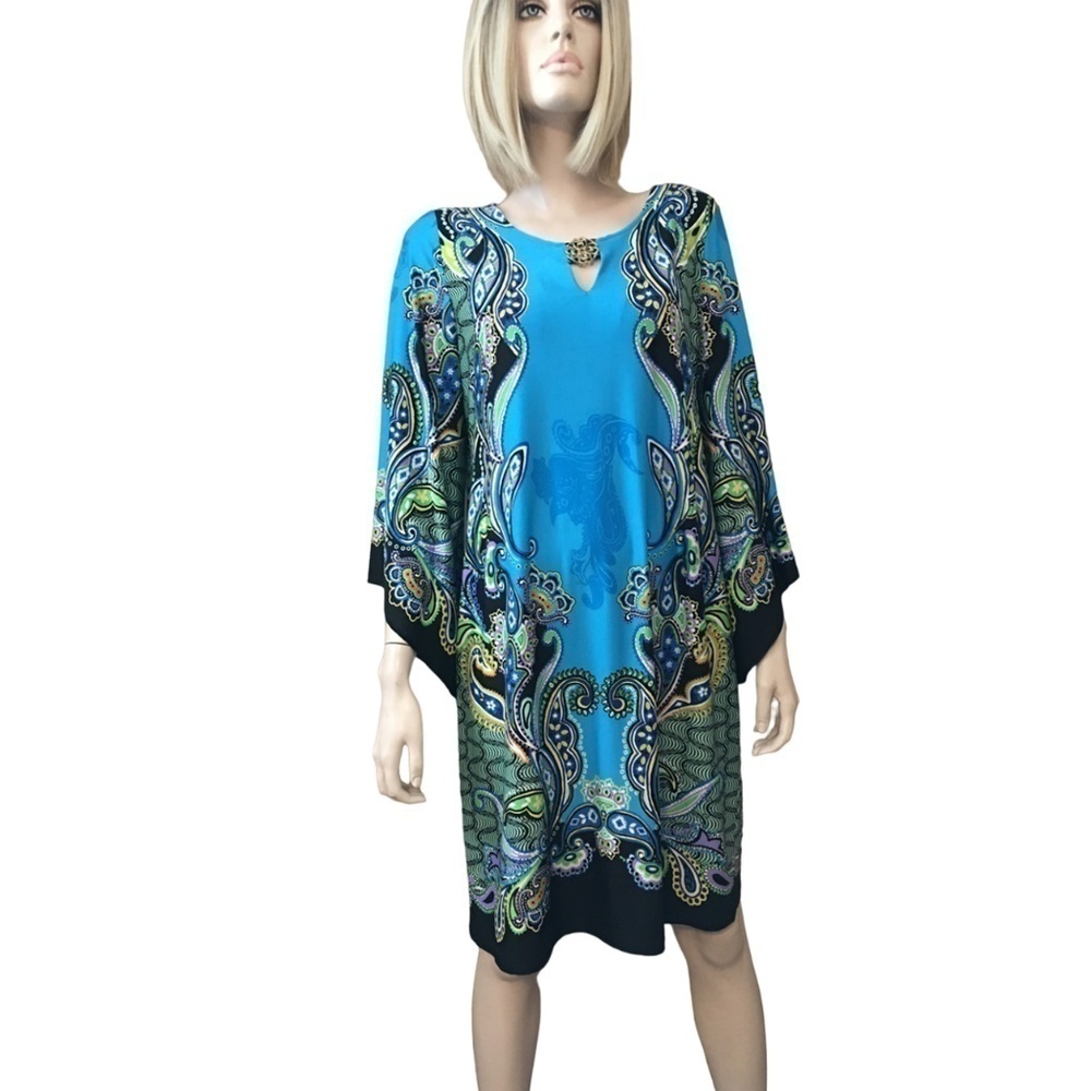 SUNNY Leigh Jersey Shift Dress Colourful Paisley Gorgeous with Broach